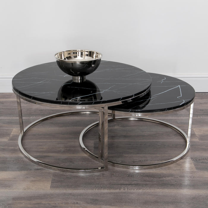 Ria Nest of 2 Black Marble Coffee Tables - Modern Home Interiors