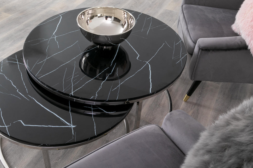 Ria Nest of 2 Black Marble Coffee Tables - Modern Home Interiors