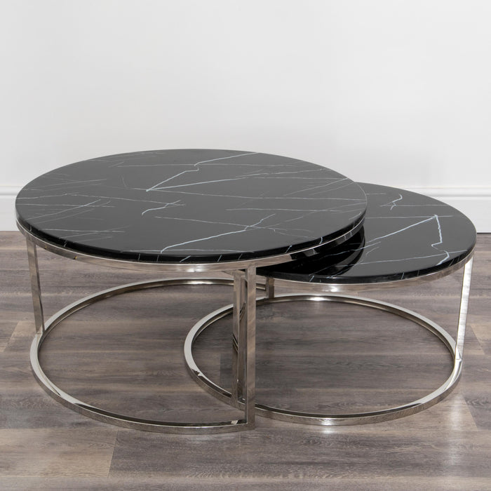 Ria Nest of 2 Black Marble Coffee Tables - Modern Home Interiors