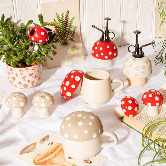 Cream Mushroom Mug With Lid