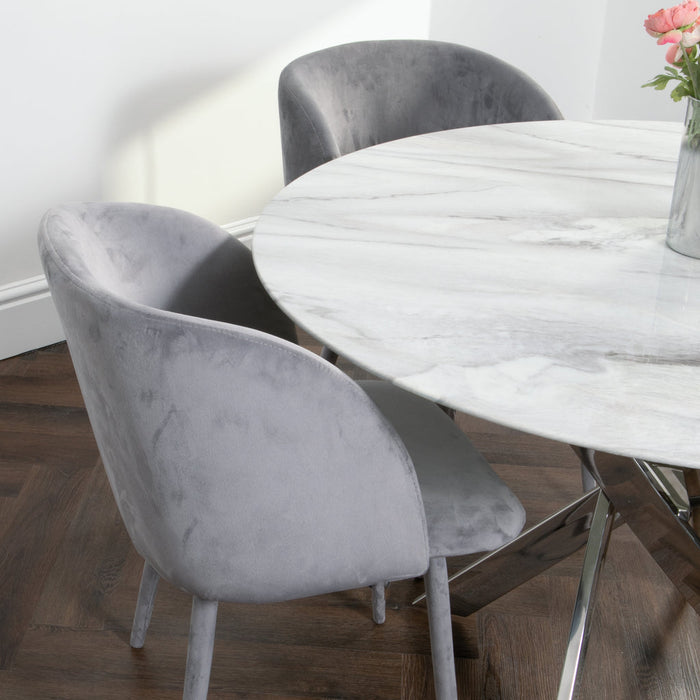 Silver Plated Marble Effect Glass Round Dining Table - 120cm