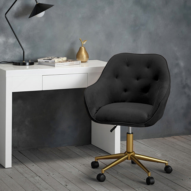 Darwin Black Velvet Office Chair with Gold Legs