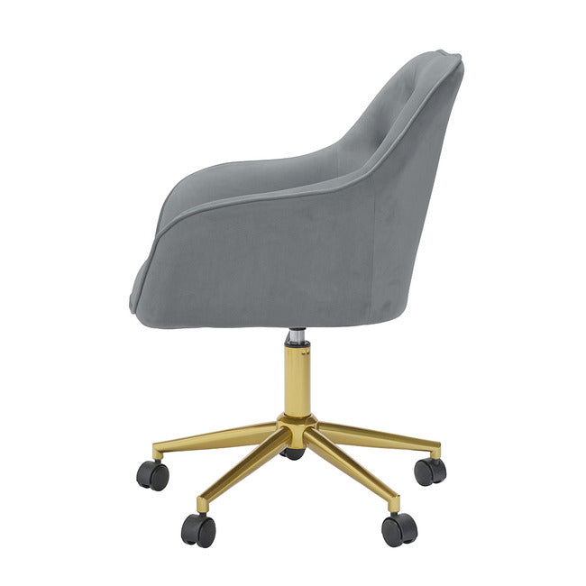 Darwin Grey Velvet Office Chair with Gold Legs