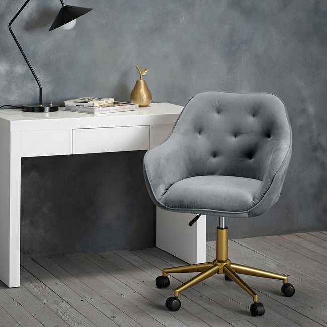 Darwin Grey Velvet Office Chair with Gold Legs