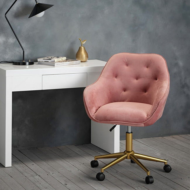 Darwin Pink Velvet Office Chair with Gold Legs