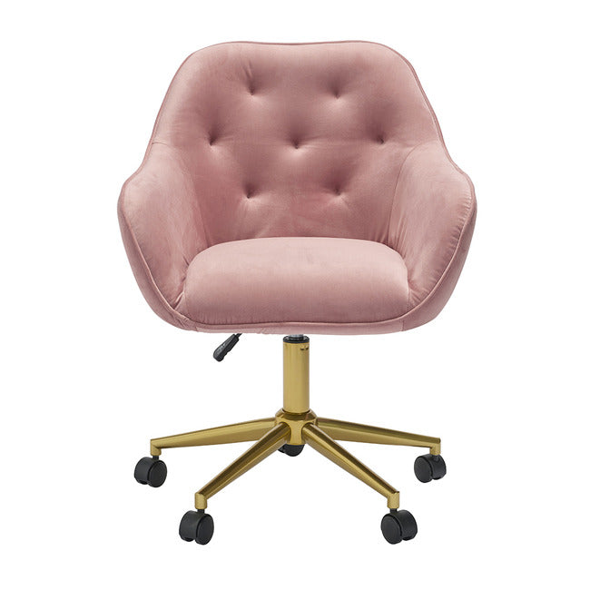 Darwin Pink Velvet Office Chair with Gold Legs