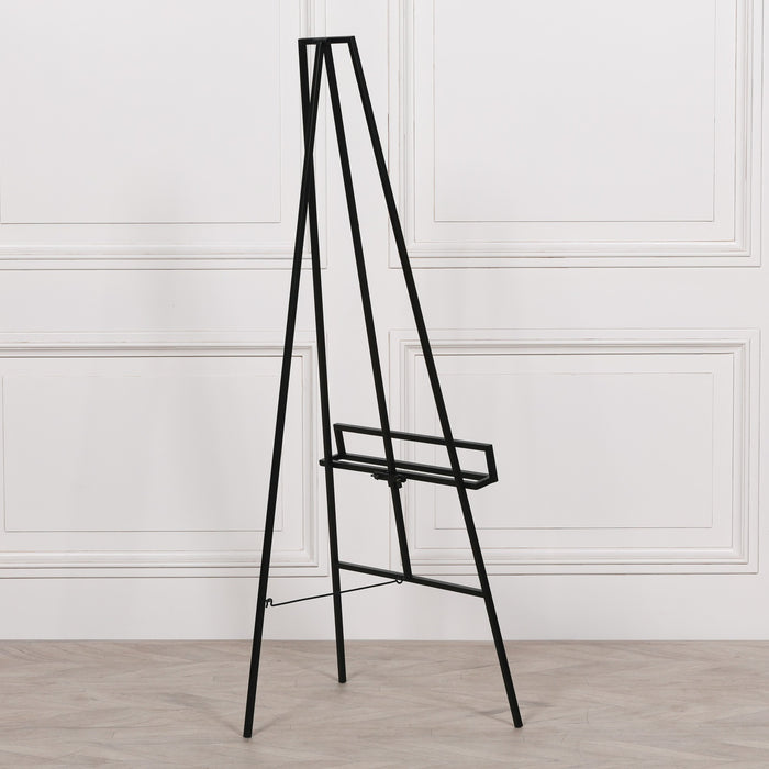 Black Metal Easel with Adjustable Shelf 147cm