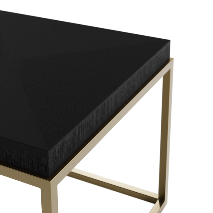 Norton Black Square Hand-Cut Ridge Side Table Brass Trim