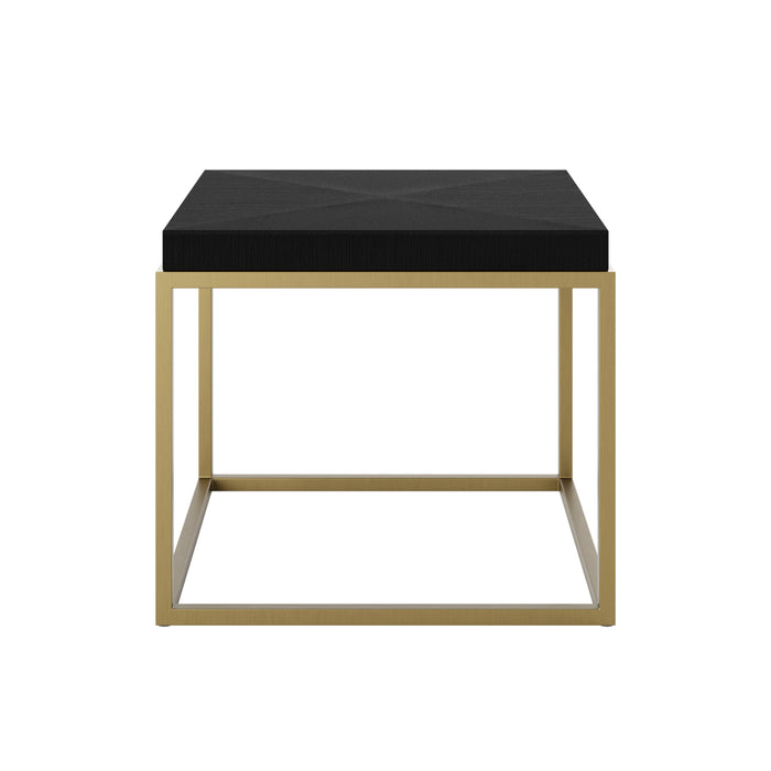 Norton Black Square Hand-Cut Ridge Side Table Brass Trim