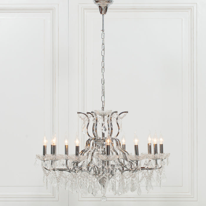 Chrome 12 Branch Shallow Cut Glass Chandelier