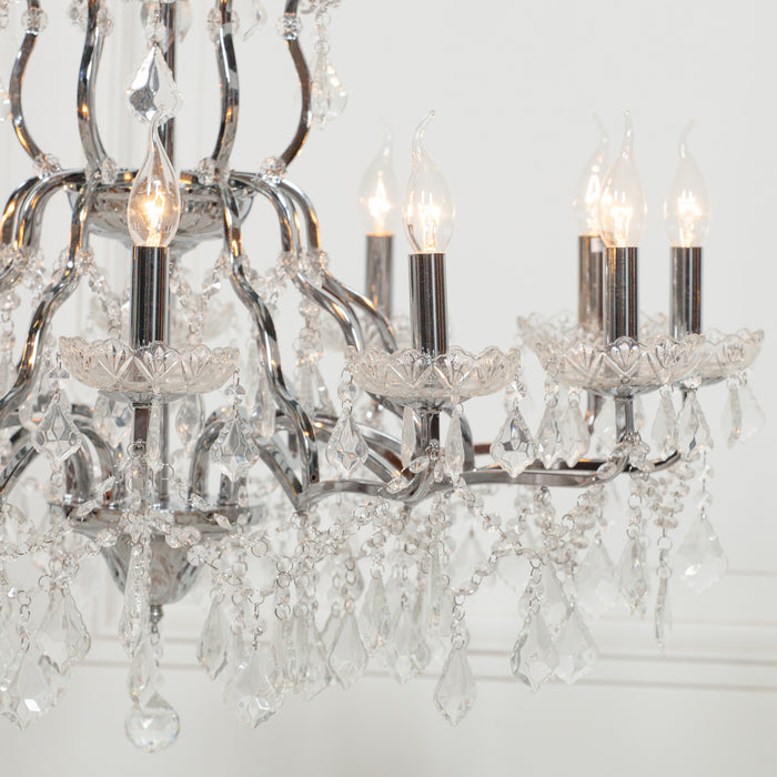 Chrome 12 Branch Shallow Cut Glass Chandelier