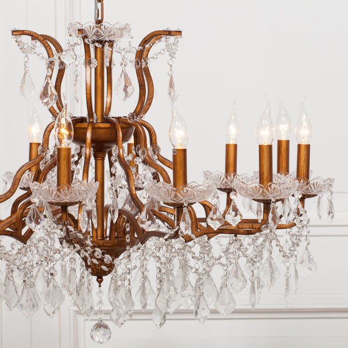 Gold 12 Branch Shallow Cut Glass Chandelier