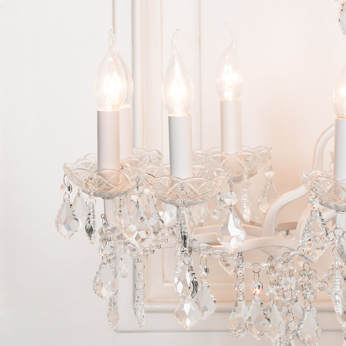 White 12 Branch Shallow Cut Glass Chandelier