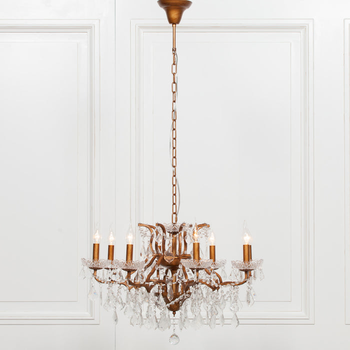 Gold 8 Branch Shallow Cut Glass Chandelier