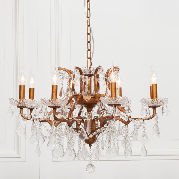 Gold 8 Branch Shallow Cut Glass Chandelier