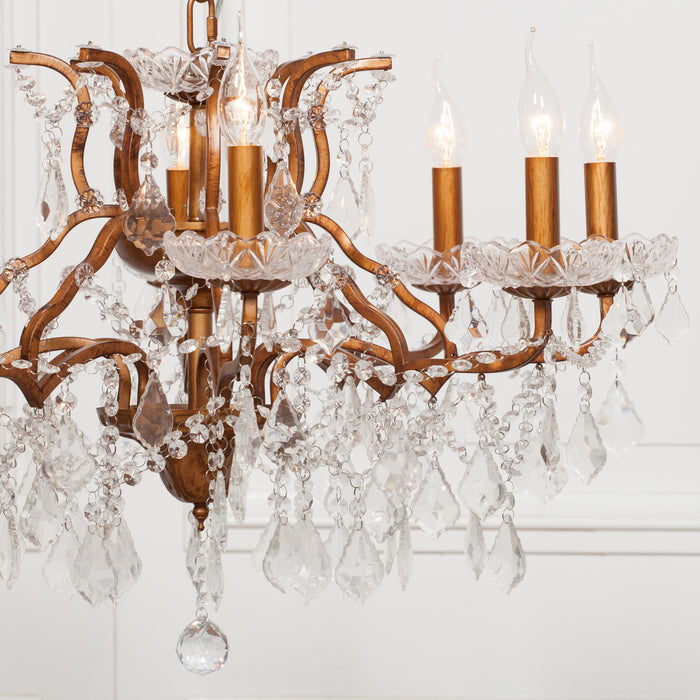 Gold 8 Branch Shallow Cut Glass Chandelier