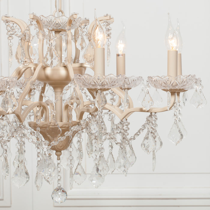 Cream 8 Branch Shallow Cut Glass Chandelier