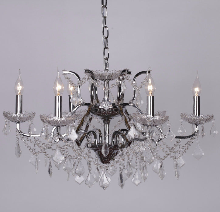 Chrome 6 Branch Shallow Cut Glass Chandelier