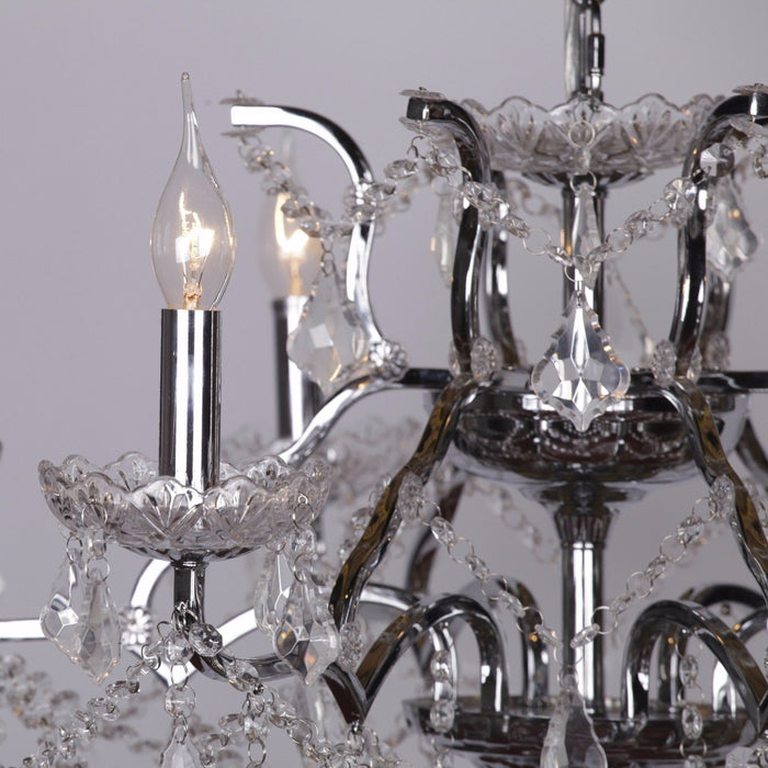 Chrome 6 Branch Shallow Cut Glass Chandelier