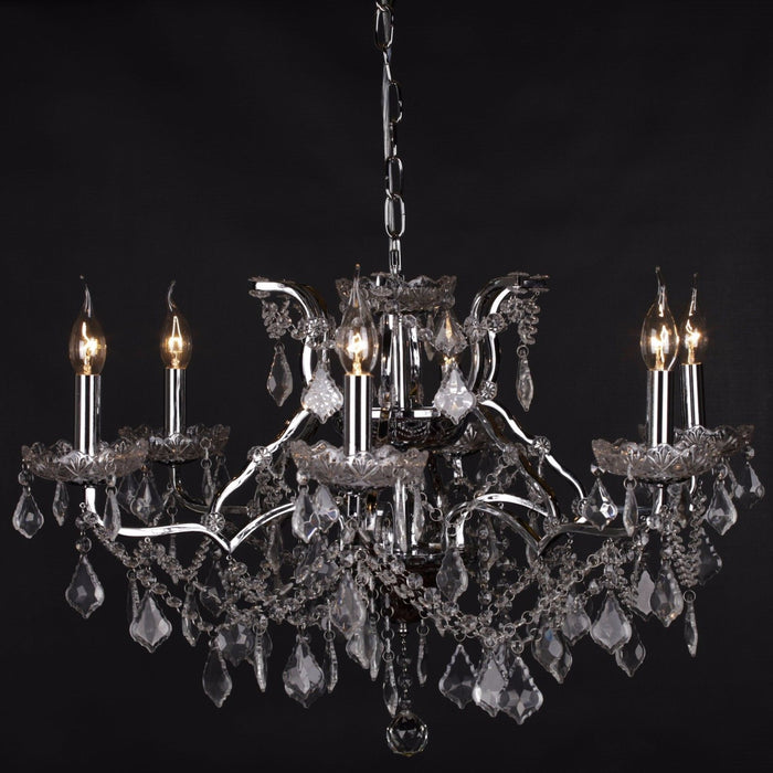 Chrome 6 Branch Shallow Cut Glass Chandelier