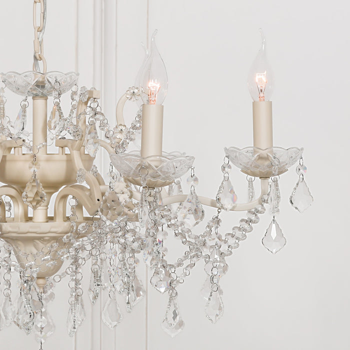 Cream 6 Branch Shallow Cut Glass Chandelier