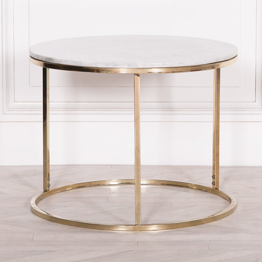 Gold Metal Side Table with Marble Top - Modern Home Interiors