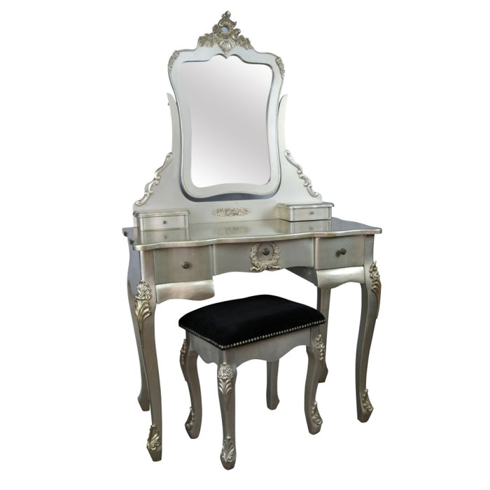 French Antique Silver Dressing Table & Stool