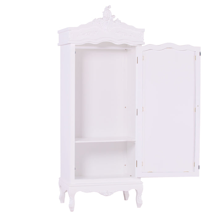 French White Single Door Armoire with Mirrored Door