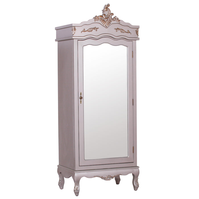 French Silver Single Door Armoire With Mirrored Door