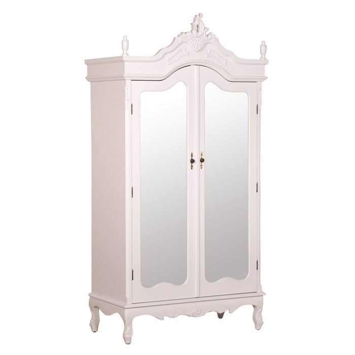 French White Double Mirrored Door Armoire