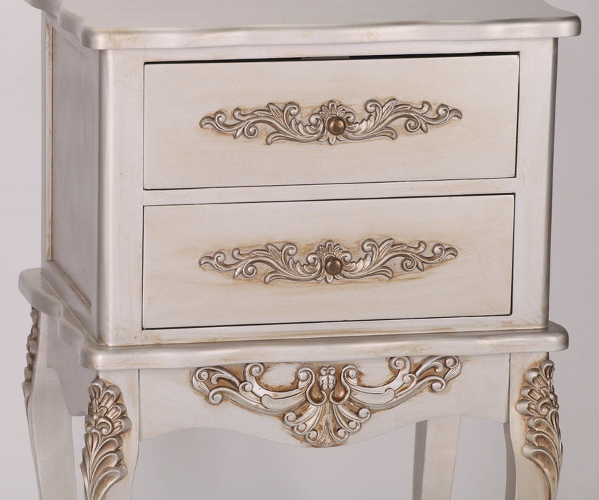 French Antique Silver 2 Drawer Bedside Table