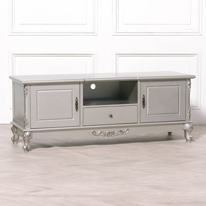 French Antique Silver Large Cabinet TV Unit