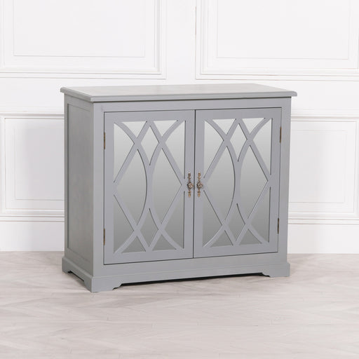 Grey Mirrored 2 Door Sideboard Cupboard - Modern Home Interiors