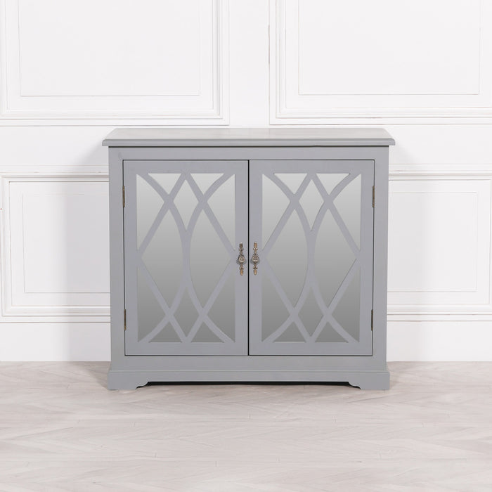 Grey Mirrored 2 Door Sideboard Cupboard - Modern Home Interiors