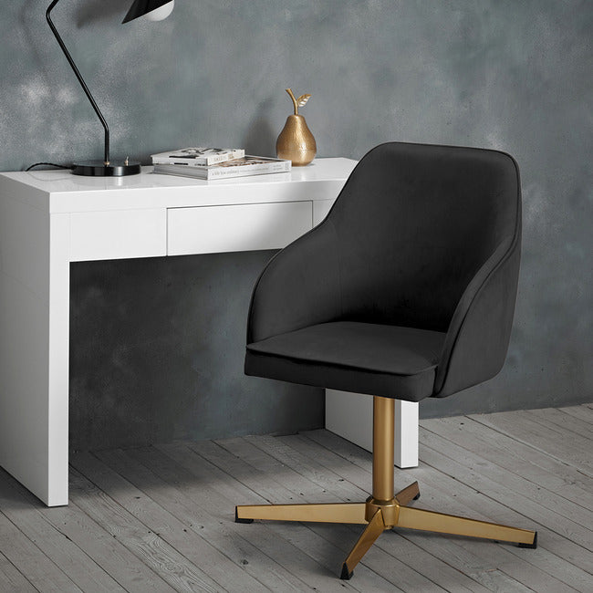 Felix Black Velvet Office Chair with Gold Legs