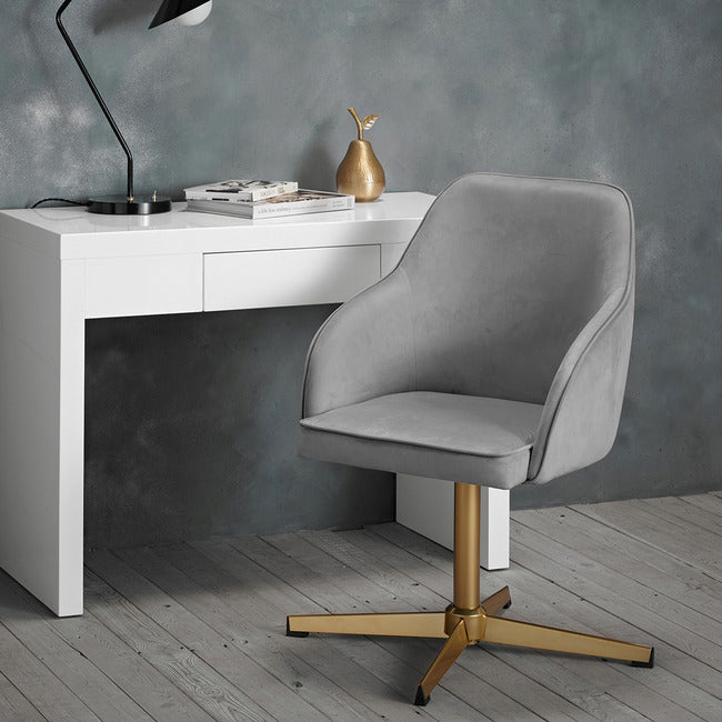 Felix Grey Velvet Office Chair with Gold Legs