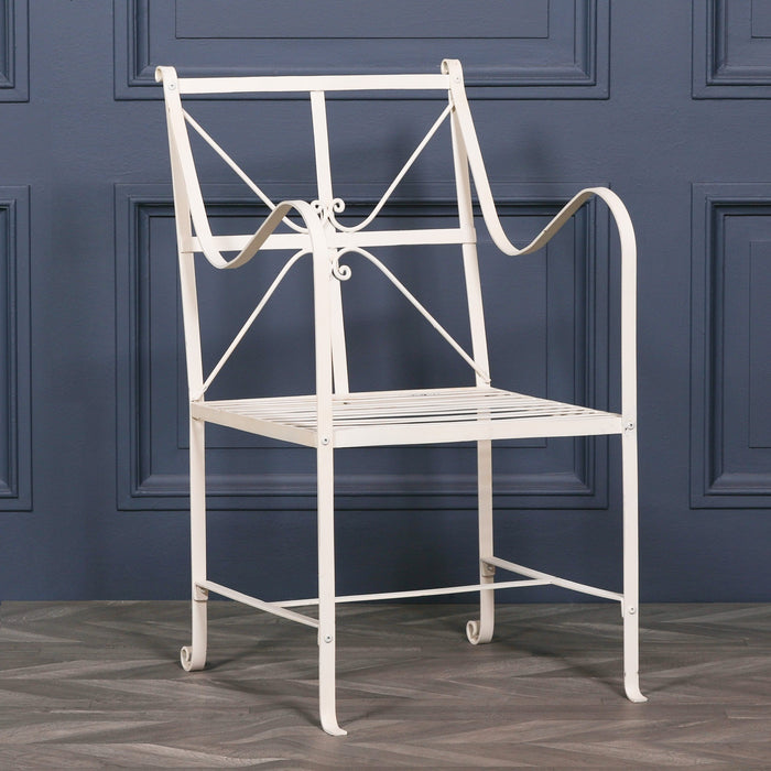 Iron Frame Off White / Cream Distressed Garden Dining Chair