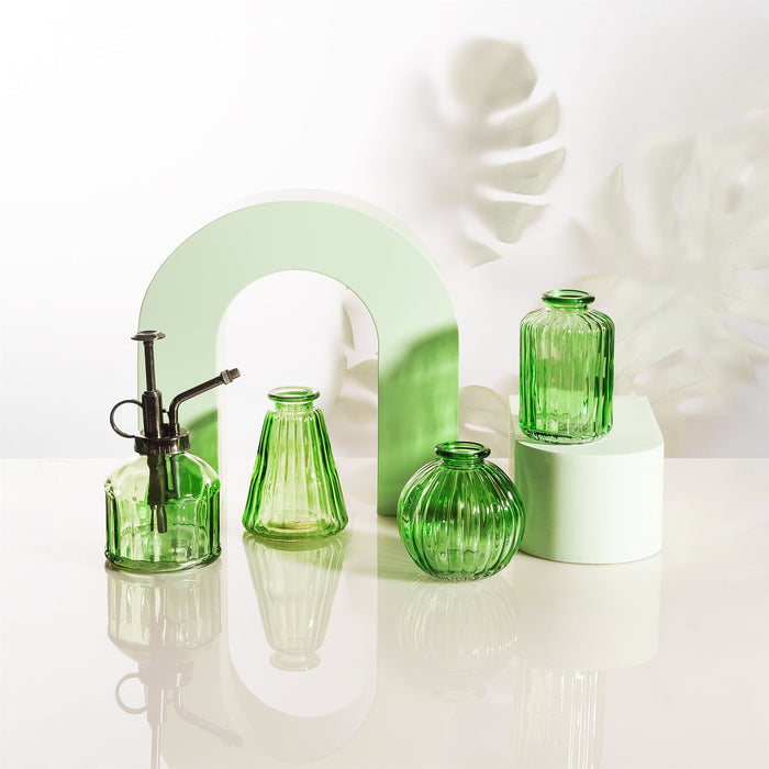 Set Of 3 Glass Bud Vases - Green