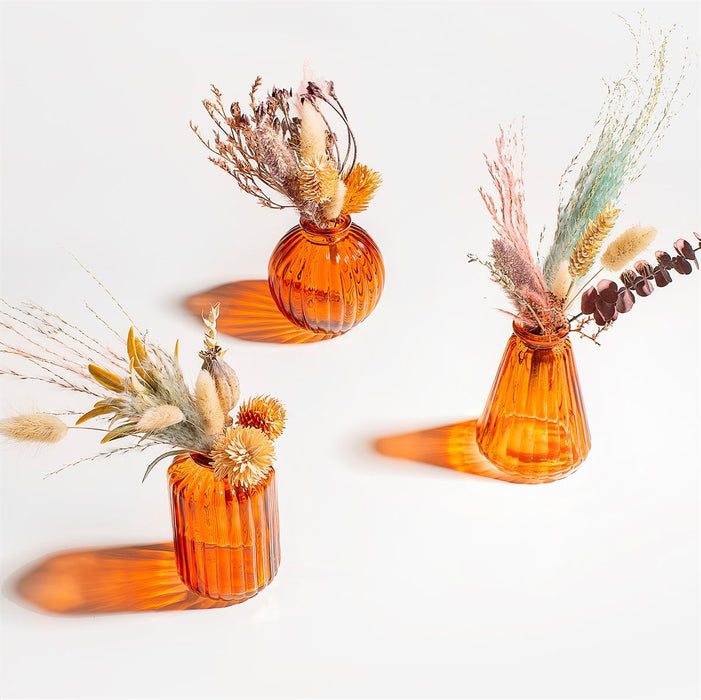 Set Of 3 Glass Bud Vases - Amber/Orange