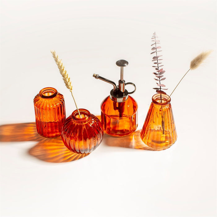 Set Of 3 Glass Bud Vases - Amber/Orange