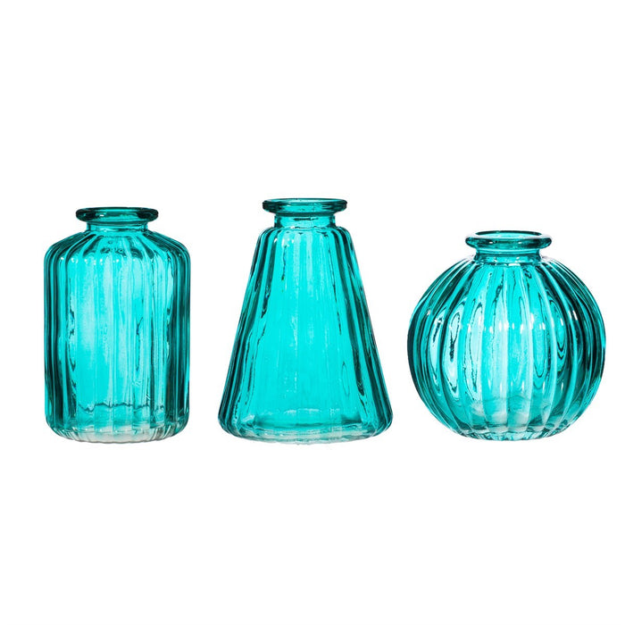 Turquoise Glass Bud Vases - Set Of 3