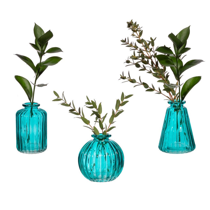 Turquoise Glass Bud Vases - Set Of 3