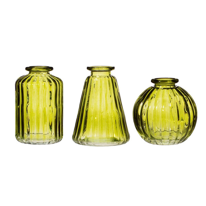 Set Of 3 Glass Bud Vases - Olive Green