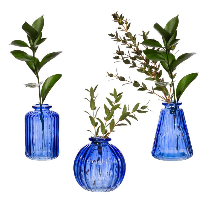 Set Of 3 Glass Bud Vases - Cobalt Blue