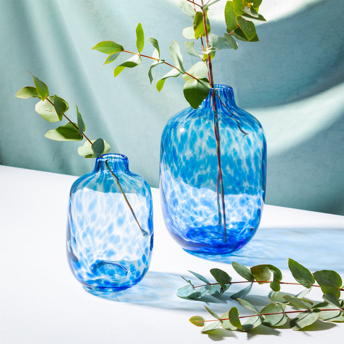 Small Blue Speckled Glass Vase