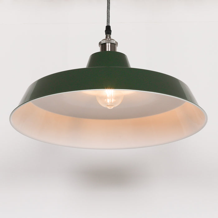 Factory Style British Green Enamel Painted 46cm Pendant Light