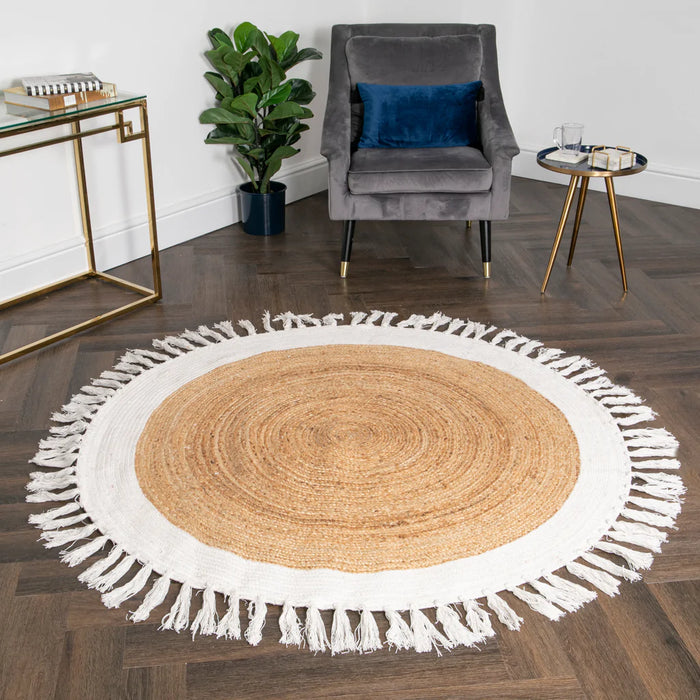 Round Jute Rug With Tassles (2 Sizes)