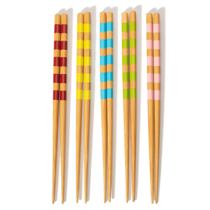 Striped Bamboo Chopsticks - Set Of 5