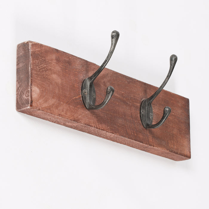 Vintage Cast Iron Mango Wood Coat Hanger Hook