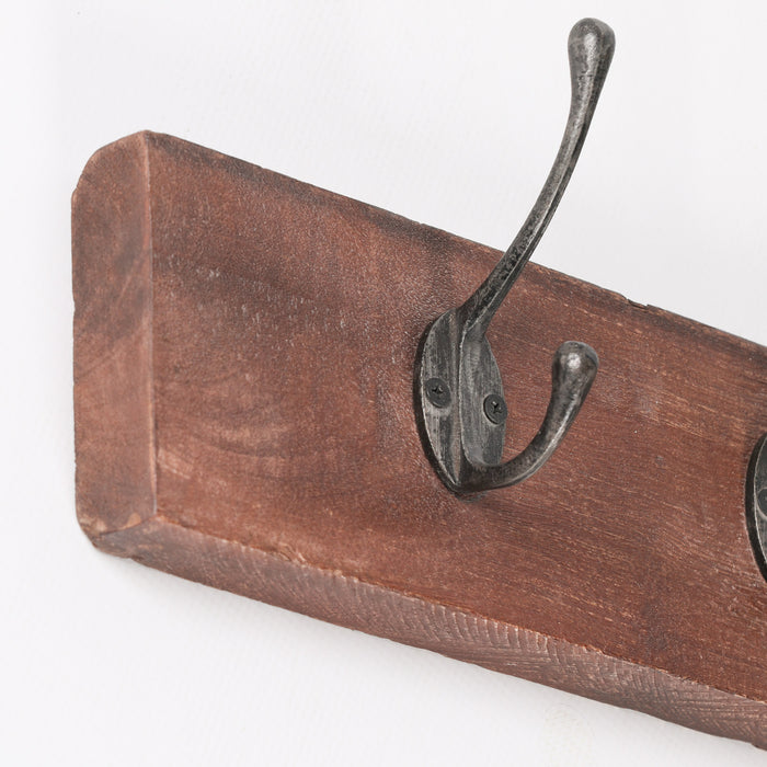 Vintage Cast Iron Mango Wood Coat Hanger Hook